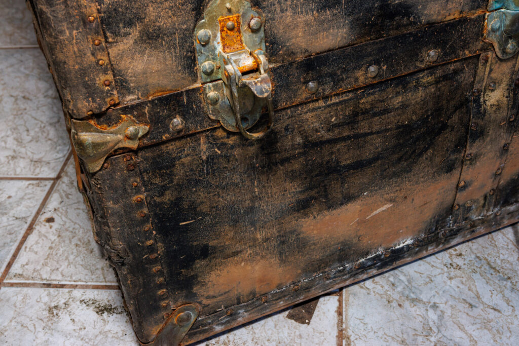 Baú/Arca preta em couro e ornamentos - acervo do Museu Histórico Visconde de São Leopoldo - foto ©2025 Nilton Santolin